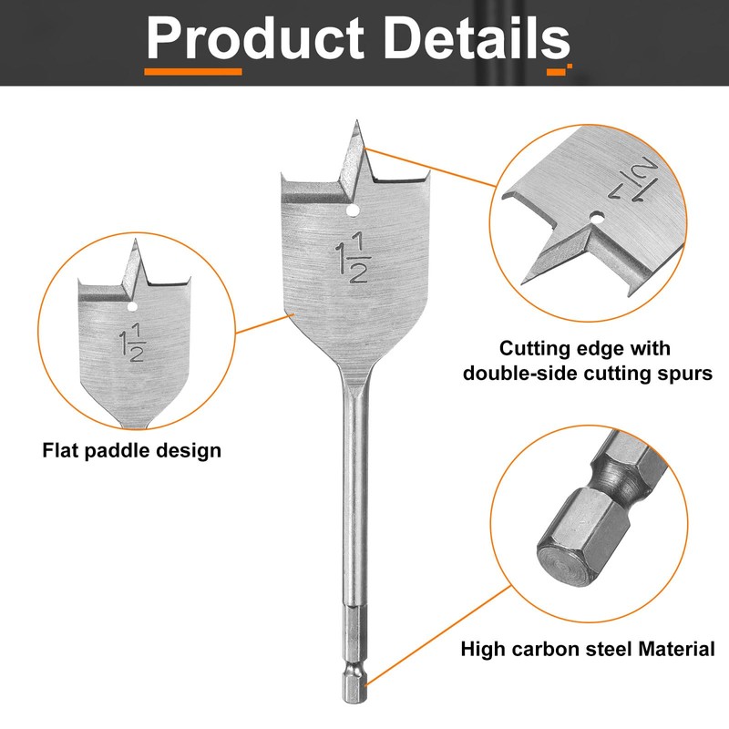 sourcing map 7Pcs Spade Drill Bit Paddle Flat Bits Set