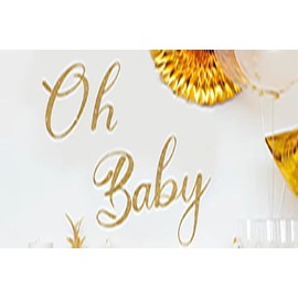 Oh Baby Wall Sticker, Baby Shower Wall Decal Sign, Gender Reveal Arch Decor Party Decorations Vinyl Stickers for Backdrop - Gold