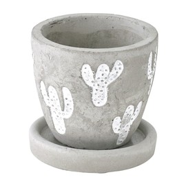 SPICE OF LIFE CCGH1861 Flower Pot Relief Planter, Cactus, Gray, Small, Diameter 3.1 x 3.1 inches (8 x 8 cm), Cement, Bottom Hole, Plate Included