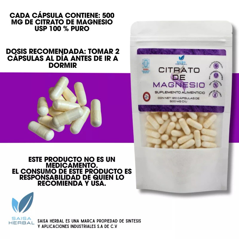Saisa Herbal Citrato De Magnesio 2 Bolsas Con 120 Cápsulas