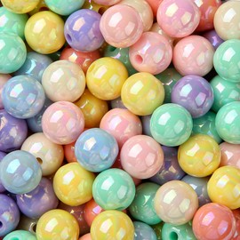 BERMRO 12mm Ab Color Beads Acrylic Beads Assorted Spring Colors Round Bubble Beads for DIY Craft Jewelry Necklace Making (ab-Spring)