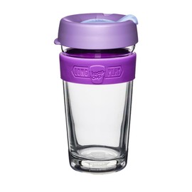 KeepCup Longplay - Reusable Coffee Cup, Double Wall Glass with Removable sleeve and splashproof sipper lid - 16oz/454ml - Helio
