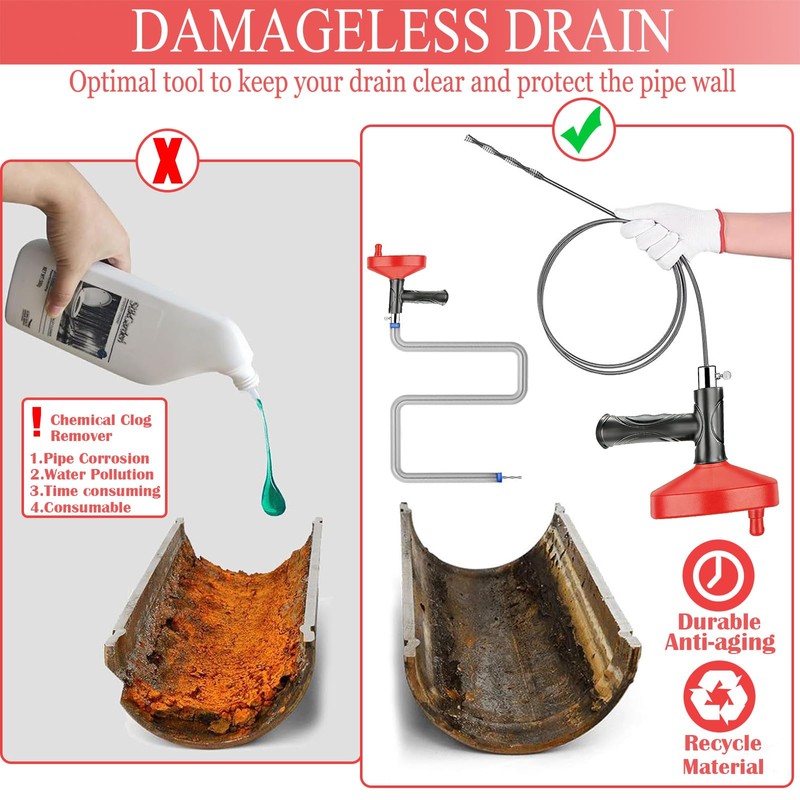 Drain Snake Auger 33 Ft, Plumbing Snake Drain Hair Clog