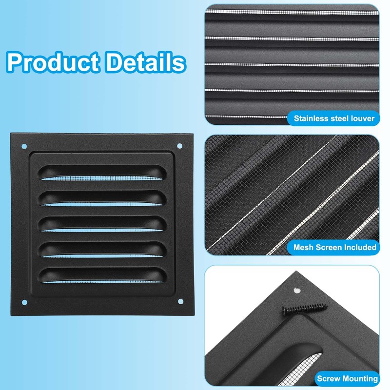 PATIKIL 4"x4" Aluminum Gable Vent, 4Pcs Exterior Wall Outlet Vent