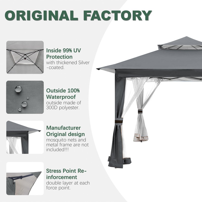 Grey Gazebo Replacement Cover Compatible with ABC 13x13 Pop Up
