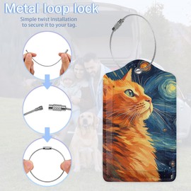 Luggage Tags for Suitcase,2 Pack Cat Starry Night Moon Luggage Tag with Privacy Flap,Name ID Label and Metal Loop for Women Men Teens Travel