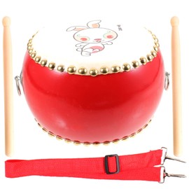 SUPVOX 7 Inch Wooden Drum: Wooden Drum Set with an Adjustable Strap and 2 Drumsticks - Drum Sensory Musical Instrument with Chinese Zodiac Rabbit Pattern for Kids Sensory Learning