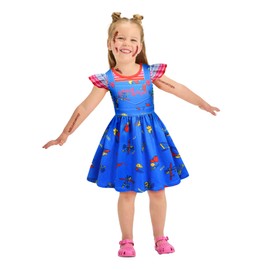 BLSORUGH Girls Flutter Sleeves Dress Little Kids Princess Dresses Toddler Scary Horror Doll Dresses Blue