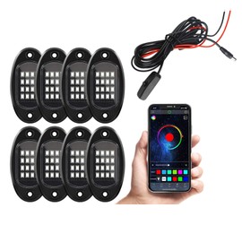 LED Rock Lights 8pcs Multicolor LED Lights Water Resistant with APP BT 24 Key Controller Music Function for SUV ATV UTV