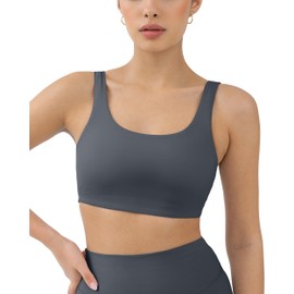 PAVOI ACTIVE Yoga Sports Bras for Women | High Support Low Scoop Neck Low Impact Gym Bra with Removable Pads | FlexFlow - Medium, Thunder