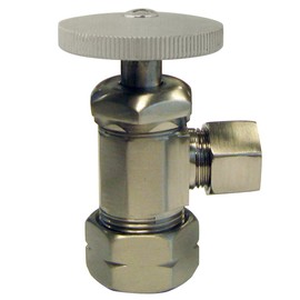 Westbrass Round Handle Angle Stop Shut Off Valve, 1/2" Copper Pipe Inlet with 3/8" Compression Outlet, Satin Nickel, D105-07