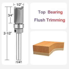 SpeTool Carbide Pattern Flush Trim Router Bit 1/4 Inch Shank Top Bearing 1/2 Cutting Dia 3/4 CL Plunge Template Woodworking Tool for Edge Trimming