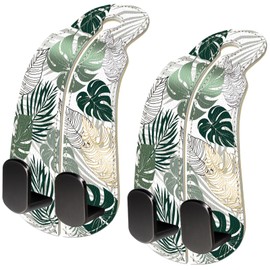 Blusabaca 2PCS Car Seat Back Storage Headrest Hooks, Tropical Leaf Purse Holder Bags Hanger, PU Leather Double Metal Hook for Backseat Organizer, Women Car Accessories Organization