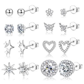 PATISORNA Cubic Zirconia Heart Stud Earrings For Women 18K White Gold Hypoallergenic Earrings Brilliant Simulated Diamond For Women Fashion Silver/Gold