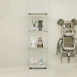 Ball & Cast Glass Display Cabinet with Single Door and Lock,16.7" W Curio Cabinet with Tempered Glass,3-Tier Display Case,Floor Standing Bookshelf for Home,Office,White