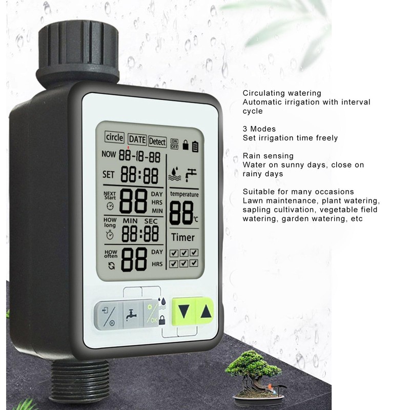 Digital Irrigation Water Timer, 3.2in Screen 3 Modes Rain Sensing