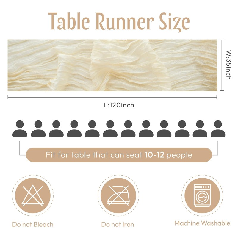 Sioloc 5 Pack Beige Cheesecloth Table Runner,10ft Gauze Boho Romantic