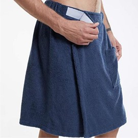 FUNTALE - Toalla de baño suave para hombre, toalla de baño de forro polar coral, toalla de baño ajustable para hombres (1 unidad) (azul)