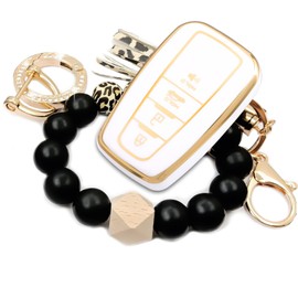 RFSRZ for Toyota Key Fob Cover with Premium Shell Wristlet 360 Degree Protection Key Case for 2018-2022 2023 2024 Camry RAV4 Highlander Avalon C-HR Prius Corolla GT86 Smart Key (White)