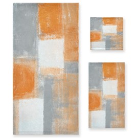 PATINISA Orange Grey Bath Towels Set of 3,Gray White Graffiti Abstract Modern,Decoractive Bathroom Towels Set 1 Bath Towel,1 Hand Towel,1 Washcloth,Soft Shower Towels for Bathroom Beach Gym Spa