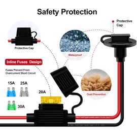 HuaLiSiJi SAE Power Socket Sidewall Port 10AWG SAE to O Ring Terminal with Fuse 12V 24V Compatible with Solar Generator Battery Charger, for Solar Accessories, Motorcycle, Car ﻿ (3.2 FT)