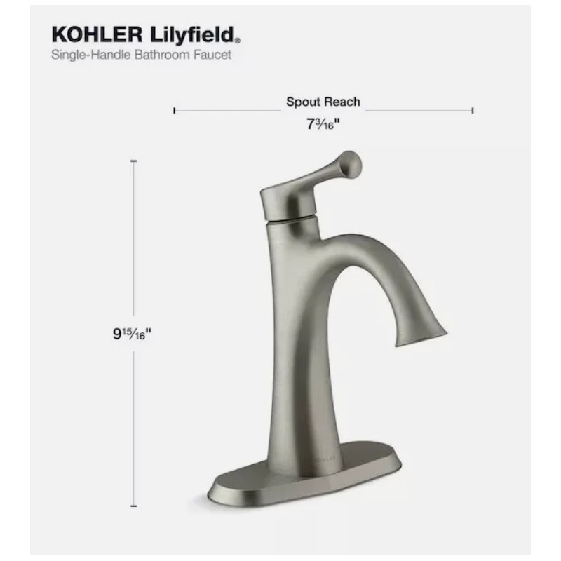 KOHLER Lilyfield Brushed Nickel Handle Single Hole/4" Centerset Bathroom Faucet
