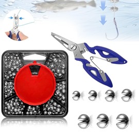 179PCS Split Shot Fishing Weights, 7-Way Dispenser Fishing Tackle Set with Pliers Tool, Durable Fishing Weights for Carp & Coarse Angling, Soft Metal Fishing Weights for All Conditions (1/Set)