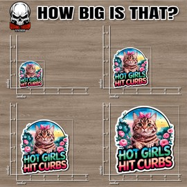 Hot Girls Hit Curbs Sticker or Magnet Christmas Ornament Meme for GenZ Ladies Driver Waterproof Vinyl Bumper Sticker for Water Bottle Car Laptop