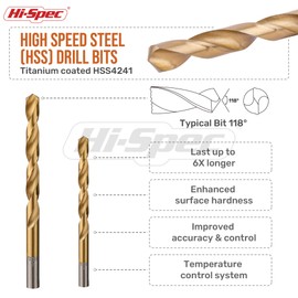 Hi-Spec Hi-Spec 99pc Complete HSS Mixed Drill Bit Set. 1 to 10mm Titanium Coated High Speed Steel Drill Bits for Metal, Wood & Plastic. All In a Box Case