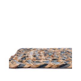 Unique Loom Braided Chindi Collection Area Rug - Crossed (1' 2" x 6' 1" Table Runner Natural/Blue)