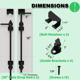 Real Fancy 18" Heavy Duty Cane Bolt - Vinyl Fence Gate Drop Rod for Vinyl Fence/Garden Gate, Rust-Resistant Metal Cane Bolts for Gates, Wind-Resistant Locking & Shed Door Anchor, 2 Pack