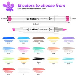 Caliart 18 Colors Brush & Chisel Permanent Alcohol Markers, Dual Tip Artist Sketch Art Markers Set for Adult Coloring Book, Aesthetic Cute School Supplies, Pens for Drawing Coloring Illustrations