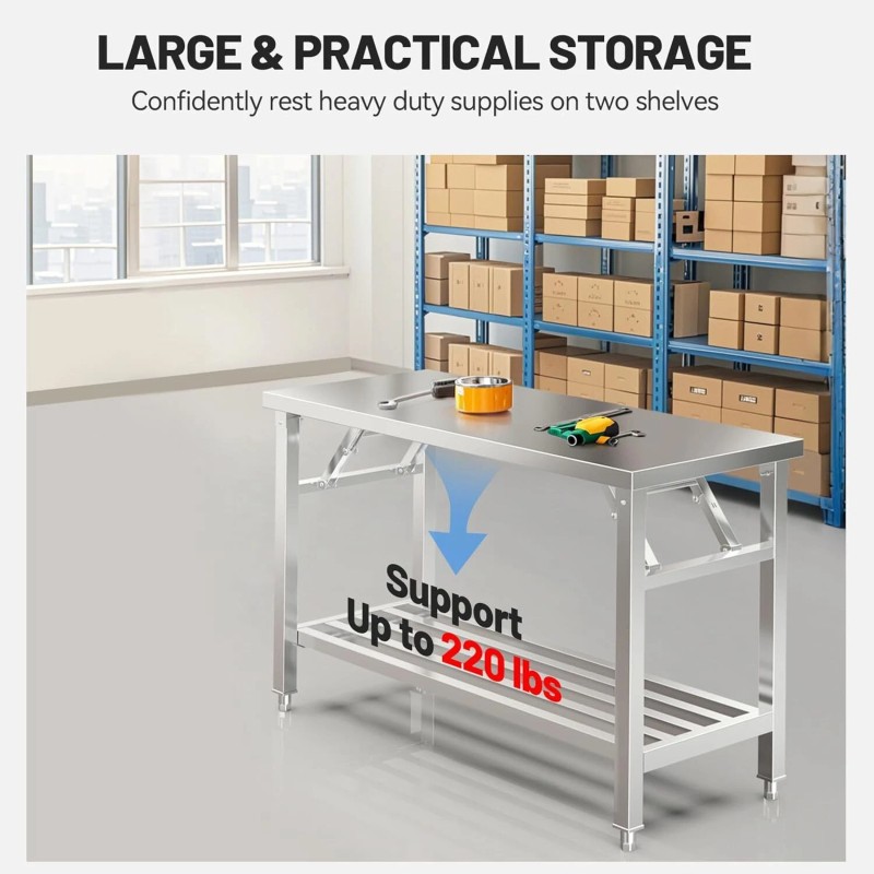 Folding Stainless Steel Table 20X45 Inches for Camping Maintenance Room