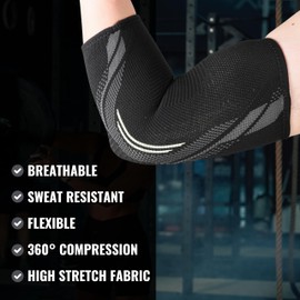 Rangos Elbow Support Pair, Anti-Slip Compression Sleeves for Weightlifting, Tendonitis, Arthritis, Injury, Tennis Elbow Support Strap, Golfers Elbow Support, 2 Pack (S)