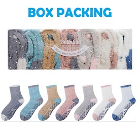Bulinlulu Fuzzy Socks for Women with Grips Plush Fuzzy Socks Sleep Cozy socks Sleep Socks Winter Soft Fluffy Socks(Beige/Grey/White/Teal/Maroon/Blue/Turmeric)