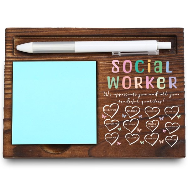 Wooden Sticky Note Holder for Social Workers, Appreciation Gift with