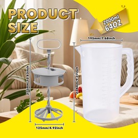2PCS/SET 2 Quart/64oz Mixing Pitcher with Adjustable Plunger & Lid - BPA-Free, Drink Container for Juice, Formula, Tea - Wide Mouth, Easy Clean, Vortex Mixing Technolog