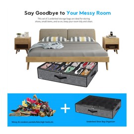 XAIODRAGONSKY Under Bed Shoe Storage Organizer 2 Pack, Fits 24 Pairs, Large Underbed Shoe Box Storage Containers, Clear Foldable Shoes Organizer Under the Bed