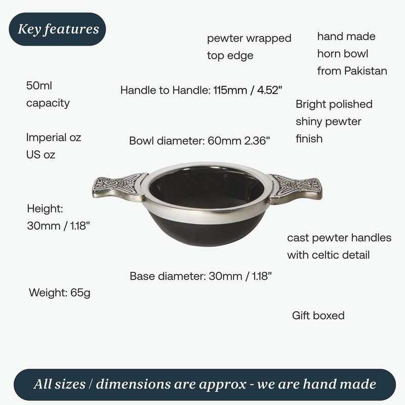 Wentworth Pewter - Horn and Pewter Quaich Whisky Tasting Bowl