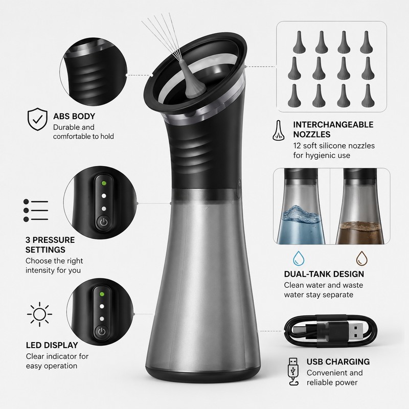 Electric Ear Irrigation System for Adults – 3-Pressure Ear-Cleaning Tool