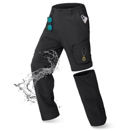 IGOLUMON Men's Convertible Hiking Pants, Zip Off Breathable Cargo Pants UPF50+ Quick Dry Outdoor Pants with 6 Deep Pockets Waterproof Lightweight Work Pants for Camping Travel Fishing, Black