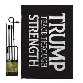 Black Trump Peace Through Strength Flag Pole Kit Garden Stake Wall Decor Patio Sign 2024 Rally Shooting President 47 MAGA Home Poster Yard Outdoor Patriotic Decoration Republican Gift Made in USA