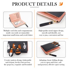 FERCAISH 6 Pieces Zip Around Wallet Animal Change Purse PU Leather Card Holder Bag with Bracelet Gifts for Girls Shopping Travel Birthday Party, black, Contemporary