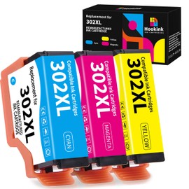 Hookink Remanufactured Ink Cartridge Replacement for Epson 302XL 302 XL T302 T302XL to use with Expression Premium XP-6100 XP6100 XP6000 XP-6000 3 Pack (1 Cyan, 1 Magenta, 1 Yellow)