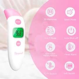 Snomd Forehead and Ear Thermometer 3 in 1 Non-Contact Backlight Body Object Temperature Checking Sensor Touchless Digital Thermometer with Fever Alert