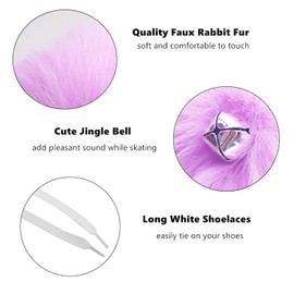 GUIFIER 2 Pieces 8 cm Roller Skate Pom Poms for Girls Princess Women, Fluffy Tie-on Roller Skate Pom Poms with Jingle Bells, Fuzzy Pom Poms for Quad Roller Skate Accessories Pompoms (Light Purple)