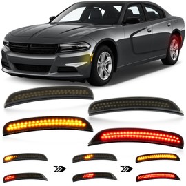 KEEGTBOX Sequential Amber Front & Red Rear Side marker Lamp Kit for Dodge Charger SXT, Scatpack, SRT Hellcat (2015-2023) 4PCS Including Front Rear Side Bumper Indicator Lights Accessories (Amber Red)