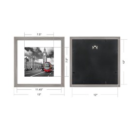 IkaLede 12x12 Picture Frame Matted to Display Pictures 8x8 or 12 x 12 Photos without Mat Square Rustic Solid Wood Picture Frames for Artwork Wall Mounting Decor, Grey