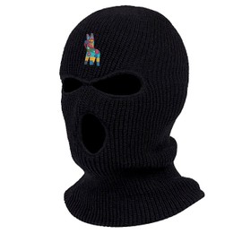 Fiesta Pinata Three Hole Mask Embroidered Ski Mask Full Face Cover Knitted Embroidery Warm Graphic Balaclava (Black)