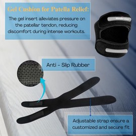 Wonder Care Knee Brace with Silicon Gel Strips for Knee Pain, Gel Patella Knee Strap for Workout, Sports, Arthritis, ACL, MCL, Meniscus Tear Patellar Tendon Support Strap Men Women(4, Black)